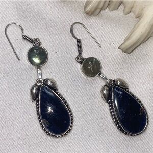 Black Onyx + Labradorite dangly Natural Gemstone earrings